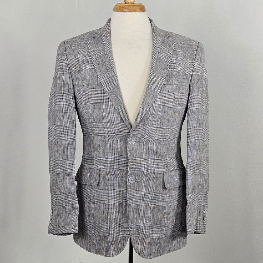 Tommy Hilfiger Sport Coat Mens 36R Gray Glen Plaid Fully Lined Linen Blazer
